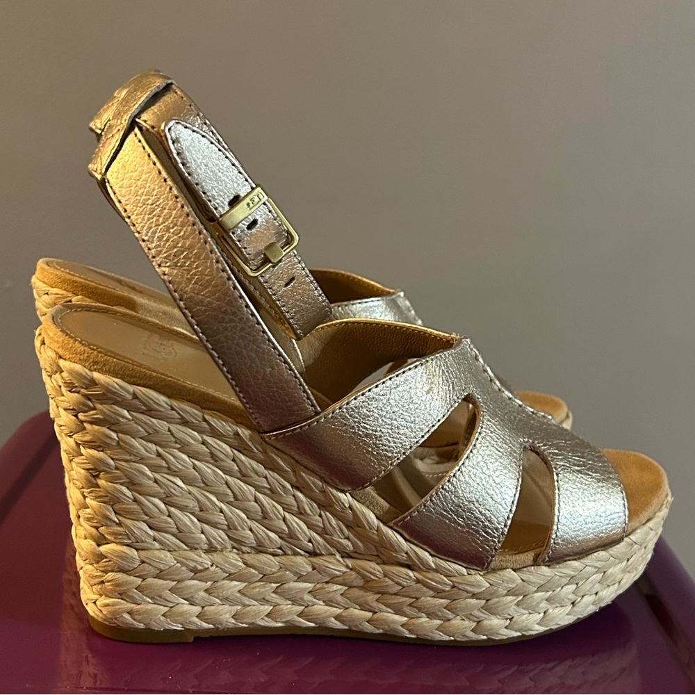 UGG Tan Gold Wedge Espadrilles